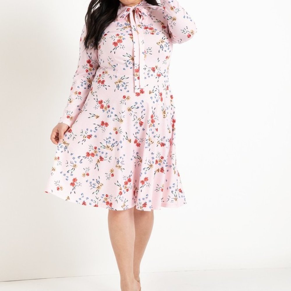 Eloquii Tie Neck Midi Dress